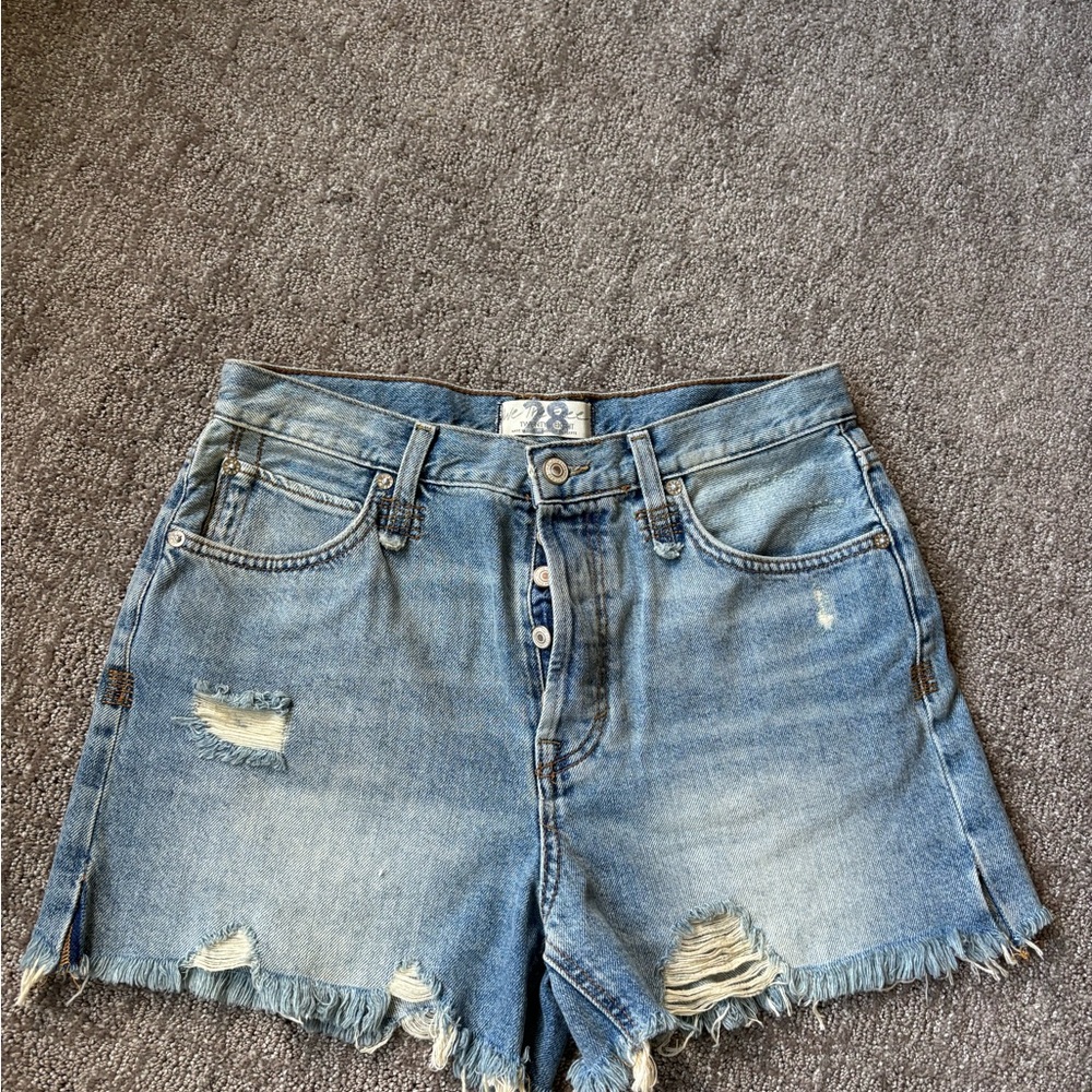 Free People Blue Distressed Jean Shorts
